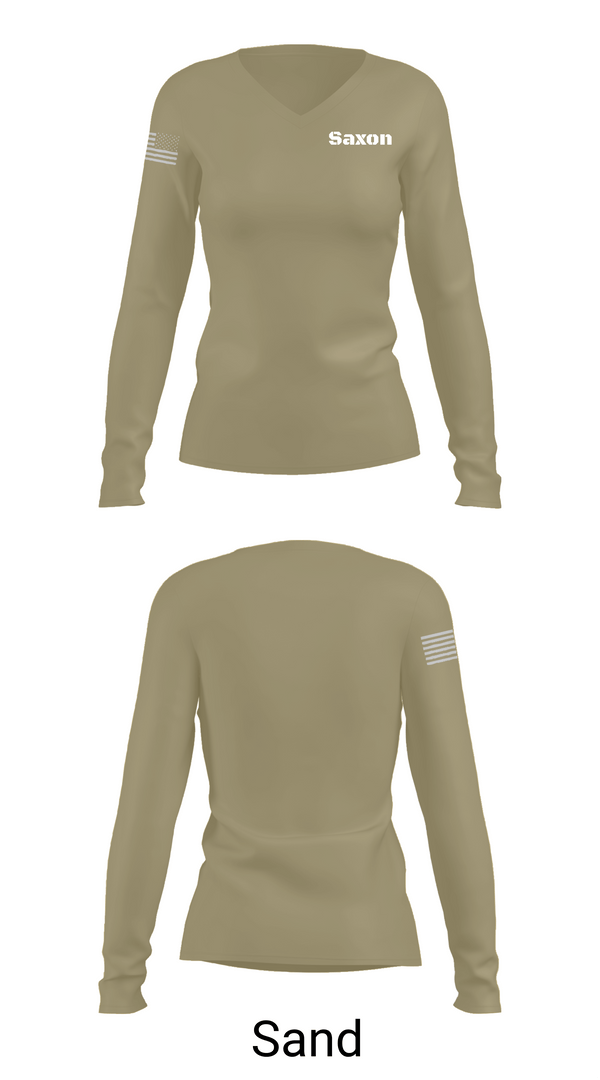 Womens Long Sleeve Vneck Shirt, Saxon, Army, Teamtime, Team time, sublimation, custom sports apparel, team uniforms, spirit wear, spiritwear, sports uniforms, custom shirts, team store, custom team store, fundraiser sports, apparel fundraiser