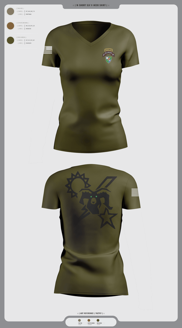 Womens Short Sleeve Vneck Shirt, 75th Ranger regiment, Army, Teamtime, Team time, sublimation, custom sports apparel, team uniforms, spirit wear, spiritwear, sports uniforms, custom shirts, team store, custom team store, fundraiser sports, apparel fundraiser