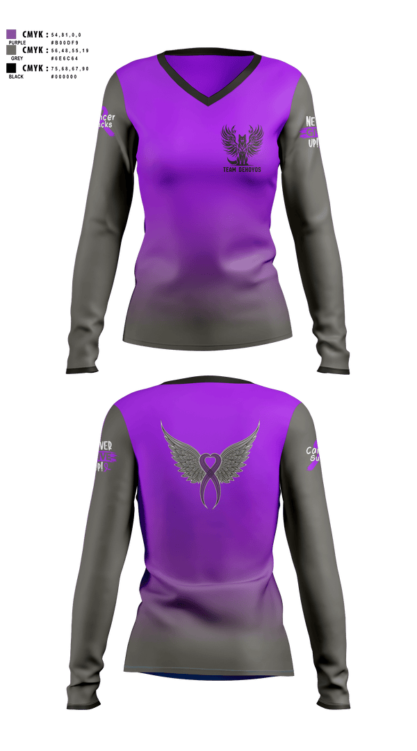 Womens Long Sleeve Vneck Shirt, Team DeHoyos, , Teamtime, Team time, sublimation, custom sports apparel, team uniforms, spirit wear, spiritwear, sports uniforms, custom shirts, team store, custom team store, fundraiser sports, apparel fundraiser