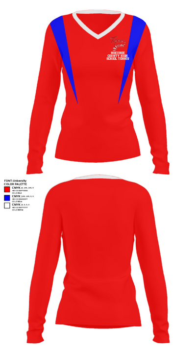 Noxubee County High School Tennis 70238054 Women's Long Sleeve V-neck Shirt - 28