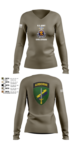 Womens Long Sleeve Vneck Shirt, Civil Affairs Schoolhouse, , Teamtime, Team time, sublimation, custom sports apparel, team uniforms, spirit wear, spiritwear, sports uniforms, custom shirts, team store, custom team store, fundraiser sports, apparel fundraiser