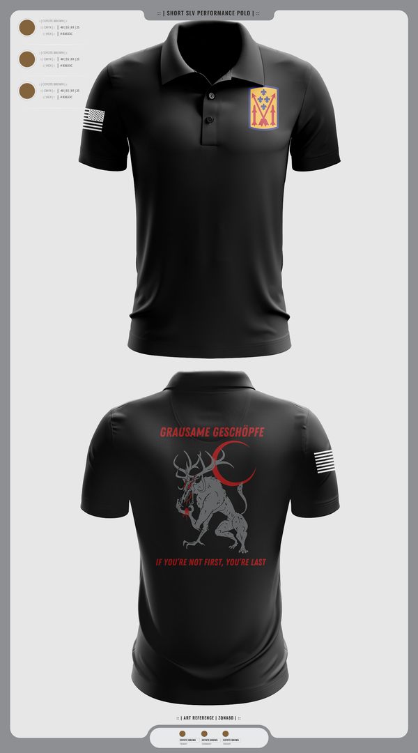Short Sleeve Performance Polo, Bravo 1-57 ADAR, Army, Teamtime, Team time, sublimation, custom sports apparel, team uniforms, spirit wear, spiritwear, sports uniforms, custom shirts, team store, custom team store, fundraiser sports, apparel fundraiser