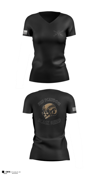 Women's Short Sleeve Vneck Shirt, 3rd PLT Black SheepDelta company 114, Army, Teamtime, Team time, sublimation, custom sports apparel, team uniforms, spirit wear, spiritwear, sports uniforms, custom shirts, team store, custom team store, fundraiser sports, apparel fundraiser