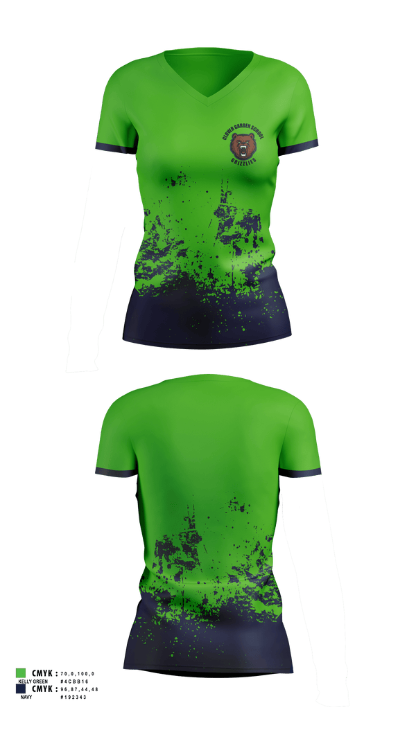 Womens Short Sleeve Vneck Shirt, Clover Garden School Grizzlies, Spirit Store, Teamtime, Team time, sublimation, custom sports apparel, team uniforms, spirit wear, spiritwear, sports uniforms, custom shirts, team store, custom team store, fundraiser sports, apparel fundraiser