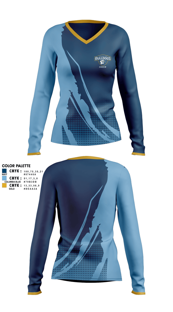 Womens Long Sleeve Vneck Shirt, Grandview Middle School Cheer, Cheer, Teamtime, Team time, sublimation, custom sports apparel, team uniforms, spirit wear, spiritwear, sports uniforms, custom shirts, team store, custom team store, fundraiser sports, apparel fundraiser