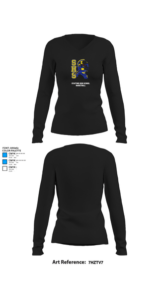 Womens Long Sleeve Vneck Shirt 1, Stafford High School Basketball, Women's Basketball, Teamtime, Team time, sublimation, custom sports apparel, team uniforms, spirit wear, spiritwear, sports uniforms, custom shirts, team store, custom team store, fundraiser sports, apparel fundraiser