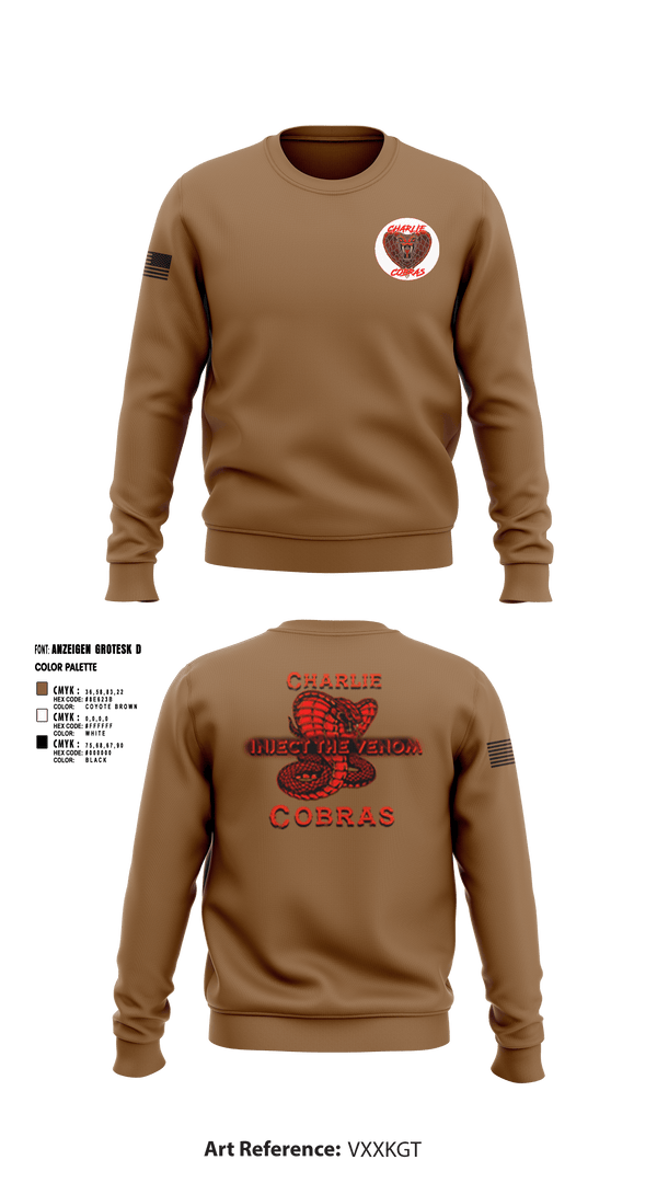 Crew Neck Sweatshirt, Charlie Company Cobras, Army, Teamtime, Team time, sublimation, custom sports apparel, team uniforms, spirit wear, spiritwear, sports uniforms, custom shirts, team store, custom team store, fundraiser sports, apparel fundraiser