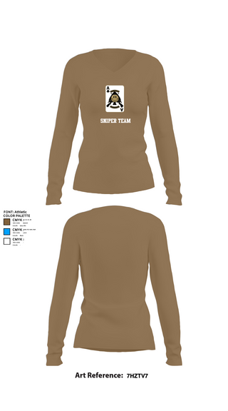 Womens Long Sleeve Vneck Shirt, Sniper Team, , Teamtime, Team time, sublimation, custom sports apparel, team uniforms, spirit wear, spiritwear, sports uniforms, custom shirts, team store, custom team store, fundraiser sports, apparel fundraiser