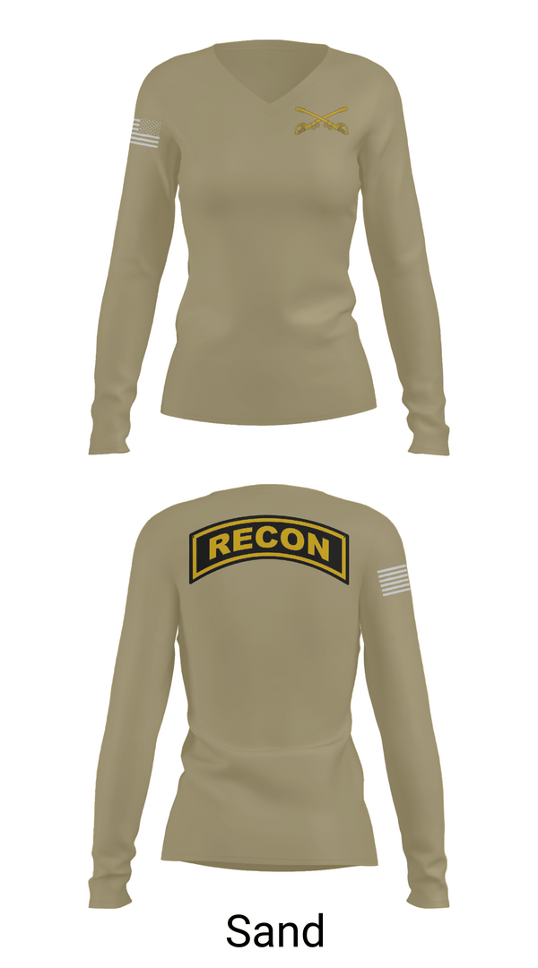 Womens Long Sleeve Vneck Shirt 1, Cowboy, Army, Teamtime, Team time, sublimation, custom sports apparel, team uniforms, spirit wear, spiritwear, sports uniforms, custom shirts, team store, custom team store, fundraiser sports, apparel fundraiser