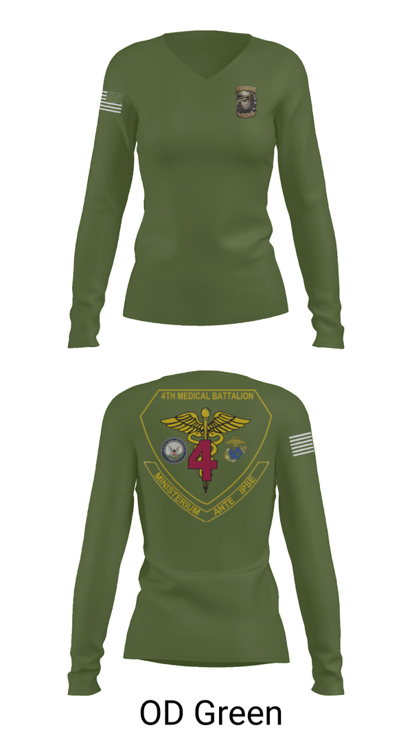Womens Long Sleeve Vneck Shirt, 4th Med Battalion, Marines, Teamtime, Team time, sublimation, custom sports apparel, team uniforms, spirit wear, spiritwear, sports uniforms, custom shirts, team store, custom team store, fundraiser sports, apparel fundraiser