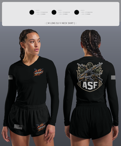 Womens Long Sleeve Vneck Shirt, AIRSOFT FLY, Air Force, Teamtime, Team time, sublimation, custom sports apparel, team uniforms, spirit wear, spiritwear, sports uniforms, custom shirts, team store, custom team store, fundraiser sports, apparel fundraiser