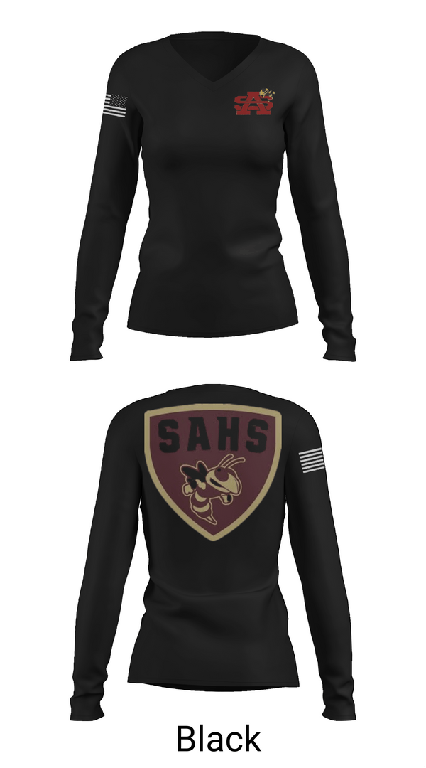 Womens Long Sleeve Vneck Shirt, St Augustine Yellow Jackets, Swimming, Teamtime, Team time, sublimation, custom sports apparel, team uniforms, spirit wear, spiritwear, sports uniforms, custom shirts, team store, custom team store, fundraiser sports, apparel fundraiser