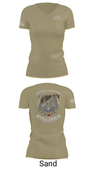 Women's Short Sleeve Vneck Shirt, B/3-34 Bulldogs, Army, Teamtime, Team time, sublimation, custom sports apparel, team uniforms, spirit wear, spiritwear, sports uniforms, custom shirts, team store, custom team store, fundraiser sports, apparel fundraiser