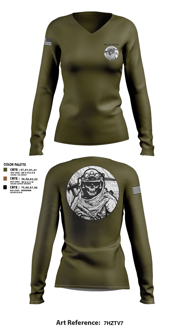 Women's Long Sleeve Vneck Shirt, Killer Troop, Army, Teamtime, Team time, sublimation, custom sports apparel, team uniforms, spirit wear, spiritwear, sports uniforms, custom shirts, team store, custom team store, fundraiser sports, apparel fundraiser