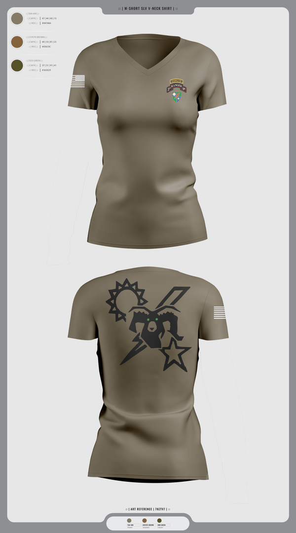 Womens Short Sleeve Vneck Shirt, 75th Ranger regiment, Army, Teamtime, Team time, sublimation, custom sports apparel, team uniforms, spirit wear, spiritwear, sports uniforms, custom shirts, team store, custom team store, fundraiser sports, apparel fundraiser