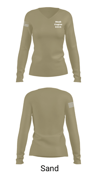 Womens Long Sleeve Vneck Shirt, Moab Engine 6316, Fire Department, Teamtime, Team time, sublimation, custom sports apparel, team uniforms, spirit wear, spiritwear, sports uniforms, custom shirts, team store, custom team store, fundraiser sports, apparel fundraiser