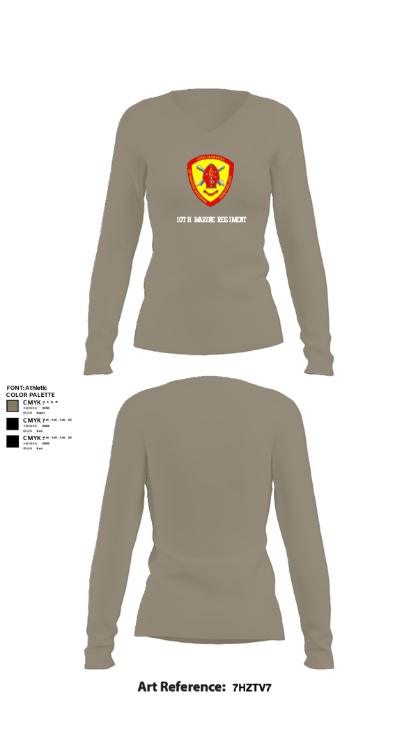 Women's Long Sleeve Vneck Shirt, 10th Marine Regiment, Marines, Teamtime, Team time, sublimation, custom sports apparel, team uniforms, spirit wear, spiritwear, sports uniforms, custom shirts, team store, custom team store, fundraiser sports, apparel fundraiser