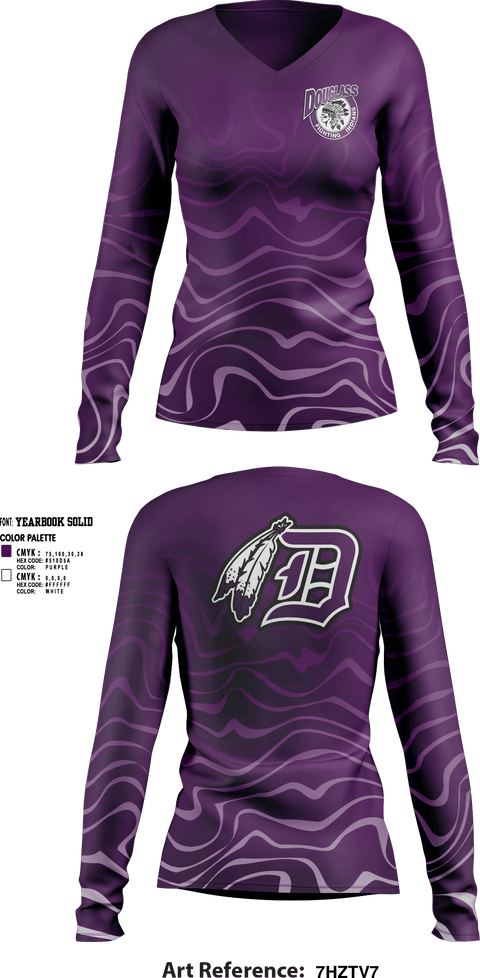 Womens Long Sleeve Vneck Shirt, Douglass Junior High School Basketball, Women's Basketball, Teamtime, Team time, sublimation, custom sports apparel, team uniforms, spirit wear, spiritwear, sports uniforms, custom shirts, team store, custom team store, fundraiser sports, apparel fundraiser