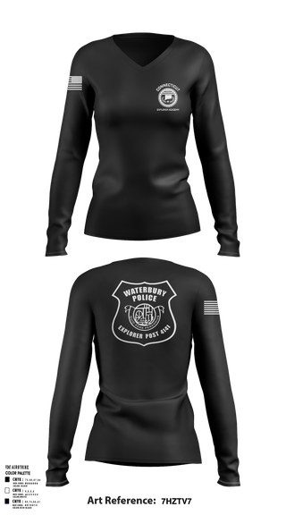 Womens Long Sleeve Vneck Shirt, Waterbury Police Explorers, , Teamtime, Team time, sublimation, custom sports apparel, team uniforms, spirit wear, spiritwear, sports uniforms, custom shirts, team store, custom team store, fundraiser sports, apparel fundraiser