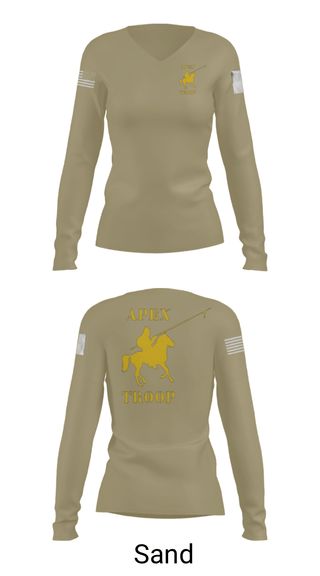 Women's Long Sleeve Vneck Shirt, Alpha Troop, 1-221 CAV, National Guard, Teamtime, Team time, sublimation, custom sports apparel, team uniforms, spirit wear, spiritwear, sports uniforms, custom shirts, team store, custom team store, fundraiser sports, apparel fundraiser