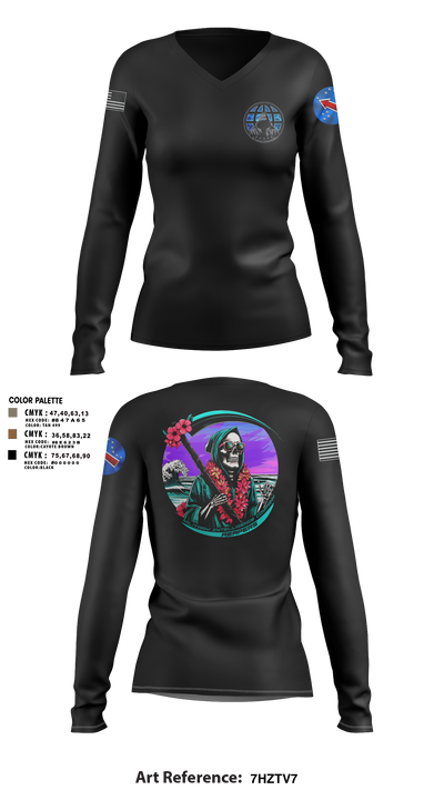 REAPERS, FT SHAFTER 63519061 Women's Long Sleeve V-neck Shirt - 3