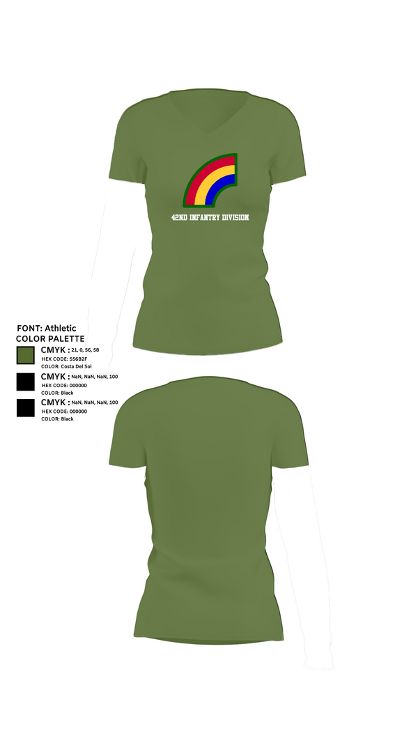 Womens Short Sleeve Vneck Shirt, 42ND Infantry Division, Army, Teamtime, Team time, sublimation, custom sports apparel, team uniforms, spirit wear, spiritwear, sports uniforms, custom shirts, team store, custom team store, fundraiser sports, apparel fundraiser
