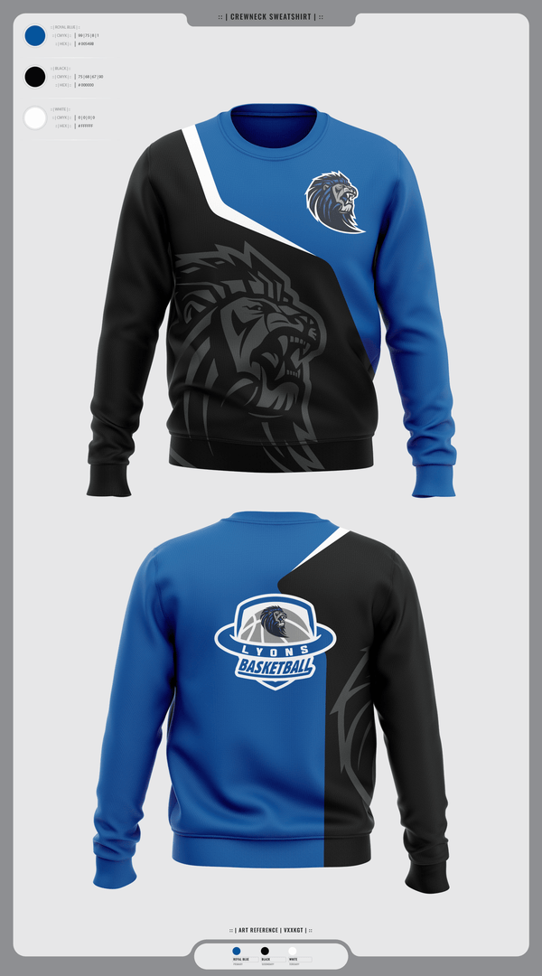 Crew Neck Sweatshirt, Lyons Middle School Basketball, Men's Basketball, Teamtime, Team time, sublimation, custom sports apparel, team uniforms, spirit wear, spiritwear, sports uniforms, custom shirts, team store, custom team store, fundraiser sports, apparel fundraiser