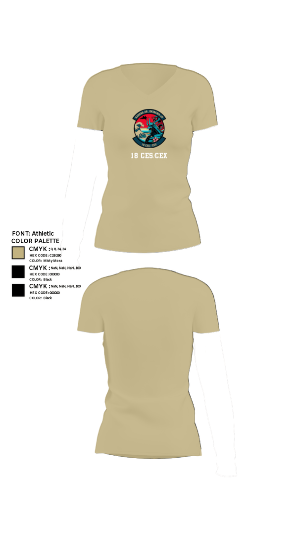 Women's Short Sleeve Vneck Shirt, 18 CES/CEX, , Teamtime, Team time, sublimation, custom sports apparel, team uniforms, spirit wear, spiritwear, sports uniforms, custom shirts, team store, custom team store, fundraiser sports, apparel fundraiser