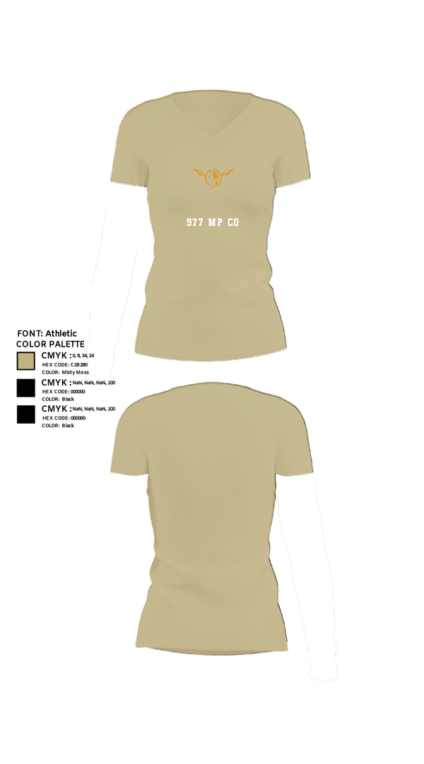 Womens Short Sleeve Vneck Shirt, 977 MP CO, Army, Teamtime, Team time, sublimation, custom sports apparel, team uniforms, spirit wear, spiritwear, sports uniforms, custom shirts, team store, custom team store, fundraiser sports, apparel fundraiser