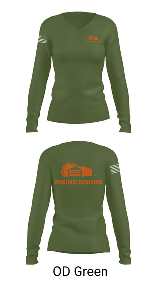 Womens Long Sleeve Vneck Shirt 1, Rising Doors, Army, Teamtime, Team time, sublimation, custom sports apparel, team uniforms, spirit wear, spiritwear, sports uniforms, custom shirts, team store, custom team store, fundraiser sports, apparel fundraiser