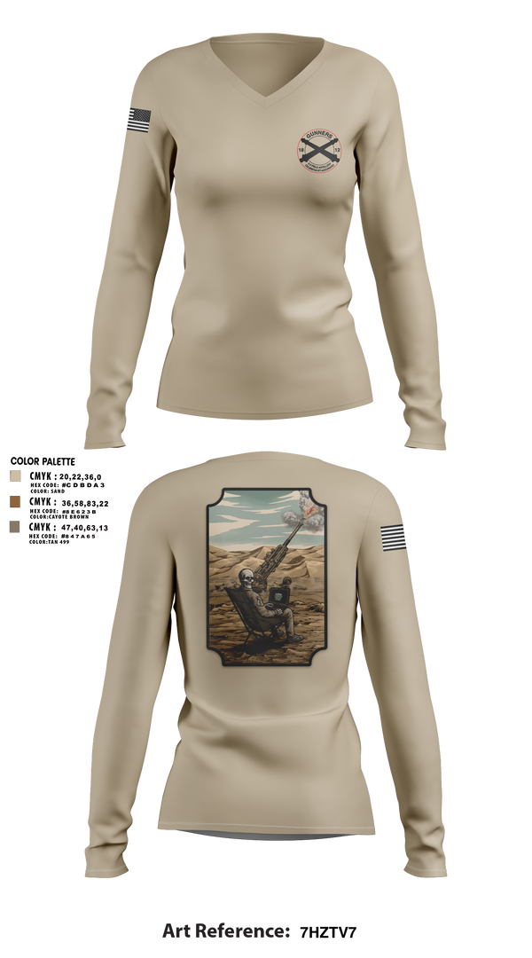 Womens Long Sleeve Vneck Shirt, C-BTRY FDC, Army, Teamtime, Team time, sublimation, custom sports apparel, team uniforms, spirit wear, spiritwear, sports uniforms, custom shirts, team store, custom team store, fundraiser sports, apparel fundraiser