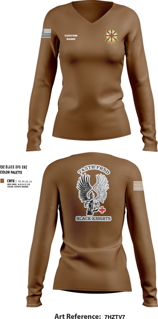 Womens Long Sleeve Vneck Shirt, 745th Forward Resuscitative Surgical Detachment, Army, Teamtime, Team time, sublimation, custom sports apparel, team uniforms, spirit wear, spiritwear, sports uniforms, custom shirts, team store, custom team store, fundraiser sports, apparel fundraiser