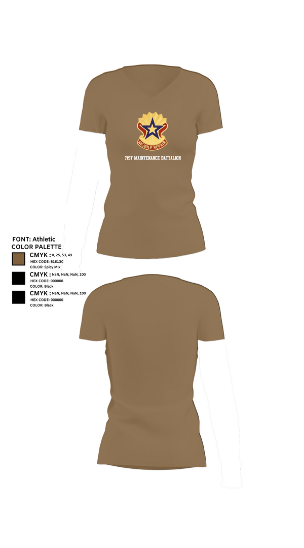Womens Short Sleeve Vneck Shirt, 71st Maintenance Battalion, Army, Teamtime, Team time, sublimation, custom sports apparel, team uniforms, spirit wear, spiritwear, sports uniforms, custom shirts, team store, custom team store, fundraiser sports, apparel fundraiser