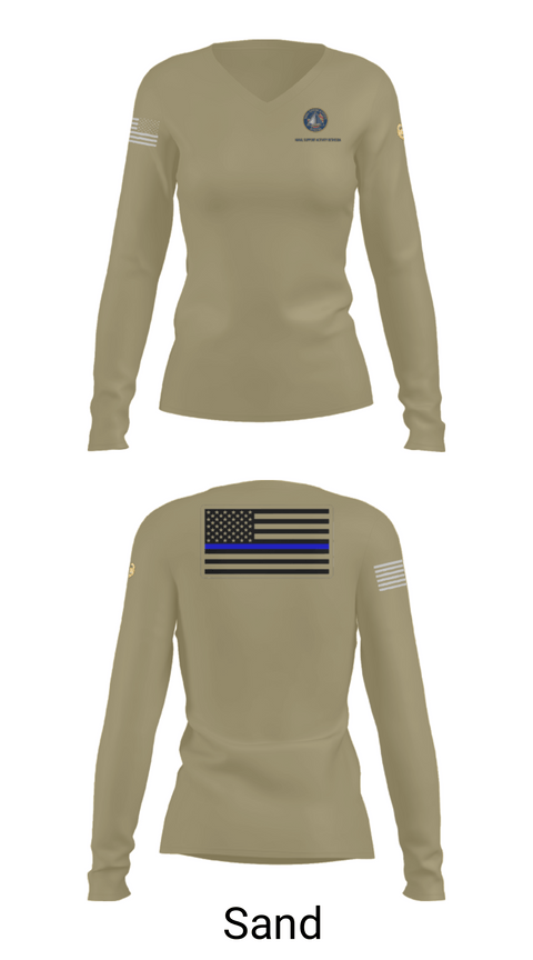 Womens Long Sleeve Vneck Shirt, NAVAL SUPPORT ACTIVITY BETHESDA SECURITY FORCES, Navy, Teamtime, Team time, sublimation, custom sports apparel, team uniforms, spirit wear, spiritwear, sports uniforms, custom shirts, team store, custom team store, fundraiser sports, apparel fundraiser