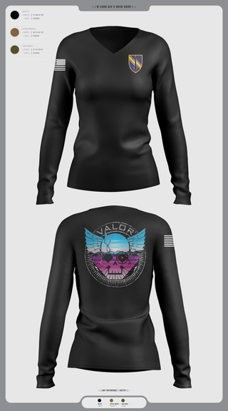 Womens Long Sleeve Vneck Shirt, VALOR CO. 5BN, 1SFAB, Army, Teamtime, Team time, sublimation, custom sports apparel, team uniforms, spirit wear, spiritwear, sports uniforms, custom shirts, team store, custom team store, fundraiser sports, apparel fundraiser