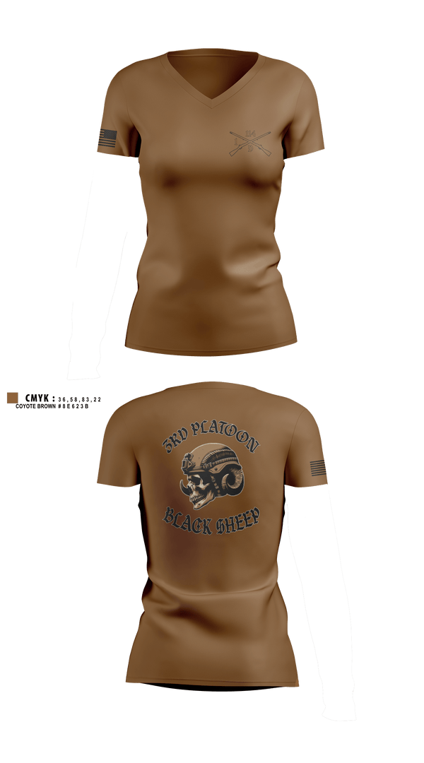 Women's Short Sleeve Vneck Shirt, 3rd PLT black sheep, Army, Teamtime, Team time, sublimation, custom sports apparel, team uniforms, spirit wear, spiritwear, sports uniforms, custom shirts, team store, custom team store, fundraiser sports, apparel fundraiser