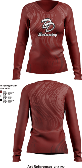 Womens Long Sleeve Vneck Shirt 1, David Douglas High School Swimming, Swimming, Teamtime, Team time, sublimation, custom sports apparel, team uniforms, spirit wear, spiritwear, sports uniforms, custom shirts, team store, custom team store, fundraiser sports, apparel fundraiser