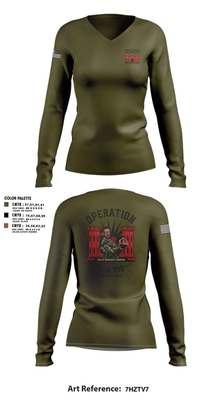Women's Long Sleeve Vneck Shirt, 305th En Co, Army, Teamtime, Team time, sublimation, custom sports apparel, team uniforms, spirit wear, spiritwear, sports uniforms, custom shirts, team store, custom team store, fundraiser sports, apparel fundraiser