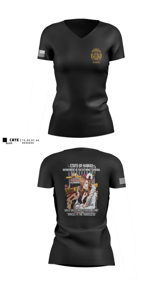 Womens Short Sleeve Vneck Shirt, State of Hawaii Department of the Attorney General Child Abuse Investigations Unit, , Teamtime, Team time, sublimation, custom sports apparel, team uniforms, spirit wear, spiritwear, sports uniforms, custom shirts, team store, custom team store, fundraiser sports, apparel fundraiser