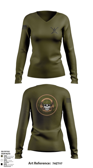 Womens Long Sleeve Vneck Shirt, Bravo Company Det 1 Recruiting and Retention Battalion, National Guard, Teamtime, Team time, sublimation, custom sports apparel, team uniforms, spirit wear, spiritwear, sports uniforms, custom shirts, team store, custom team store, fundraiser sports, apparel fundraiser