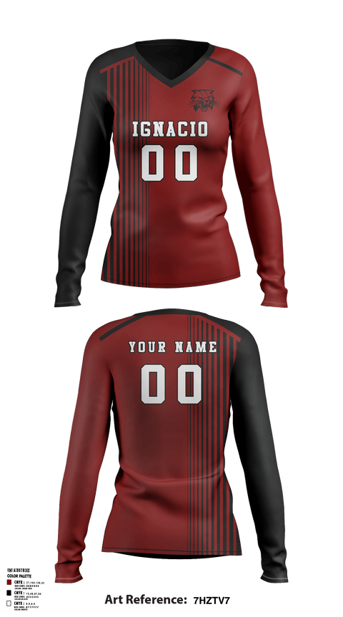 Women's Long Sleeve Vneck Shirt, Ignacio High School Volleyball, Women's Volleyball, Teamtime, Team time, sublimation, custom sports apparel, team uniforms, spirit wear, spiritwear, sports uniforms, custom shirts, team store, custom team store, fundraiser sports, apparel fundraiser