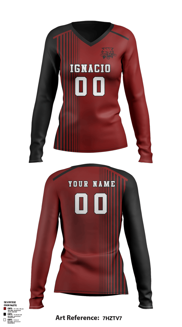 Women's Long Sleeve Vneck Shirt, Ignacio High School Volleyball, Women's Volleyball, Teamtime, Team time, sublimation, custom sports apparel, team uniforms, spirit wear, spiritwear, sports uniforms, custom shirts, team store, custom team store, fundraiser sports, apparel fundraiser