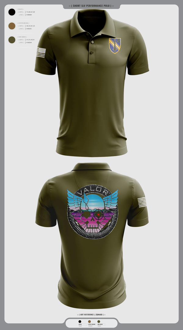 Short Sleeve Performance Polo, VALOR CO. 5BN, 1SFAB, Army, Teamtime, Team time, sublimation, custom sports apparel, team uniforms, spirit wear, spiritwear, sports uniforms, custom shirts, team store, custom team store, fundraiser sports, apparel fundraiser