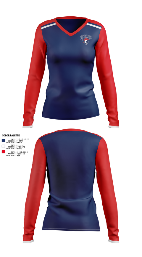 Womens Long Sleeve Vneck Shirt, Bettye Myers Middle School, Spirit Store, Teamtime, Team time, sublimation, custom sports apparel, team uniforms, spirit wear, spiritwear, sports uniforms, custom shirts, team store, custom team store, fundraiser sports, apparel fundraiser