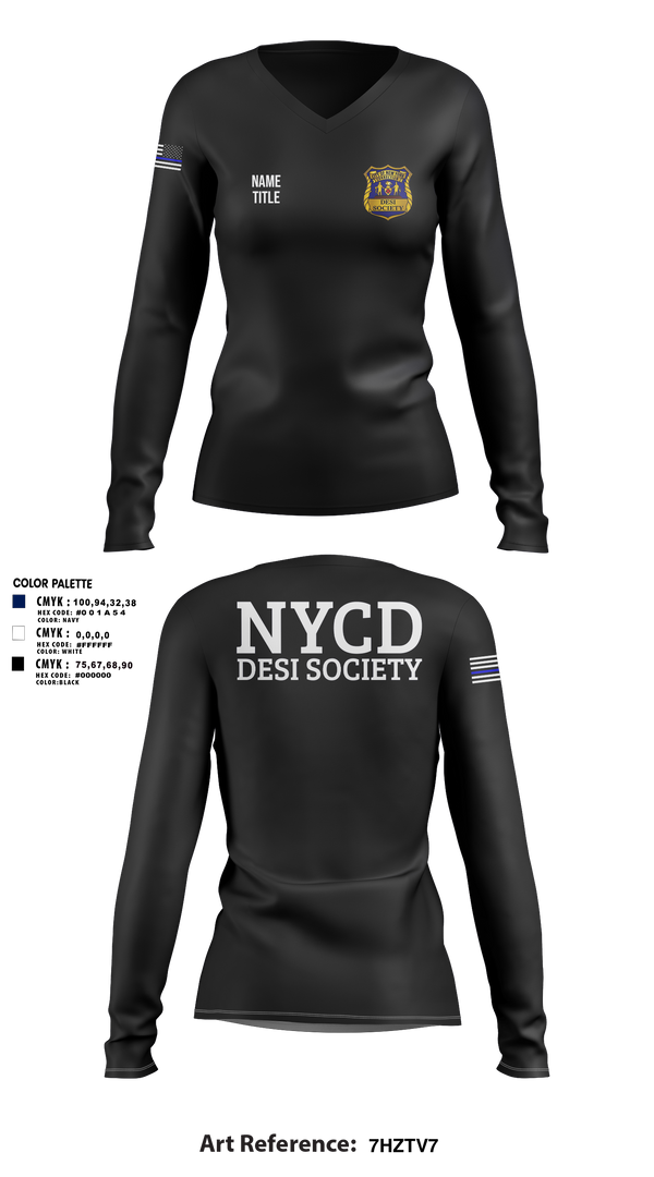 Womens Long Sleeve Vneck Shirt, NYCD DESI SOCIETY, Police, Teamtime, Team time, sublimation, custom sports apparel, team uniforms, spirit wear, spiritwear, sports uniforms, custom shirts, team store, custom team store, fundraiser sports, apparel fundraiser