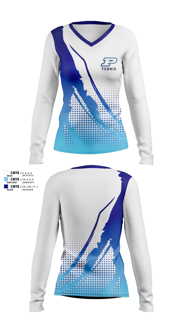 Womens Long Sleeve Vneck Shirt, Miami Palmetto Senior High School Tennis, Tennis, Teamtime, Team time, sublimation, custom sports apparel, team uniforms, spirit wear, spiritwear, sports uniforms, custom shirts, team store, custom team store, fundraiser sports, apparel fundraiser