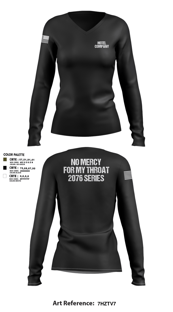 Womens Long Sleeve Vneck Shirt 1, Hotel Company, Marines, Teamtime, Team time, sublimation, custom sports apparel, team uniforms, spirit wear, spiritwear, sports uniforms, custom shirts, team store, custom team store, fundraiser sports, apparel fundraiser