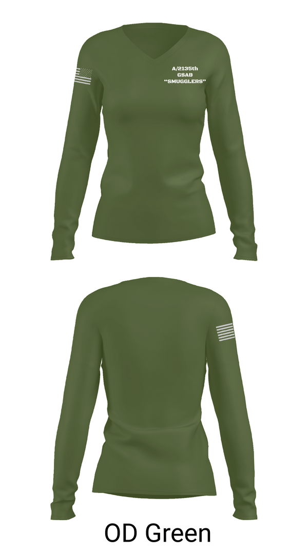 Womens Long Sleeve Vneck Shirt, A/2135th GSAB “SMUGGLERS”, Army, Teamtime, Team time, sublimation, custom sports apparel, team uniforms, spirit wear, spiritwear, sports uniforms, custom shirts, team store, custom team store, fundraiser sports, apparel fundraiser