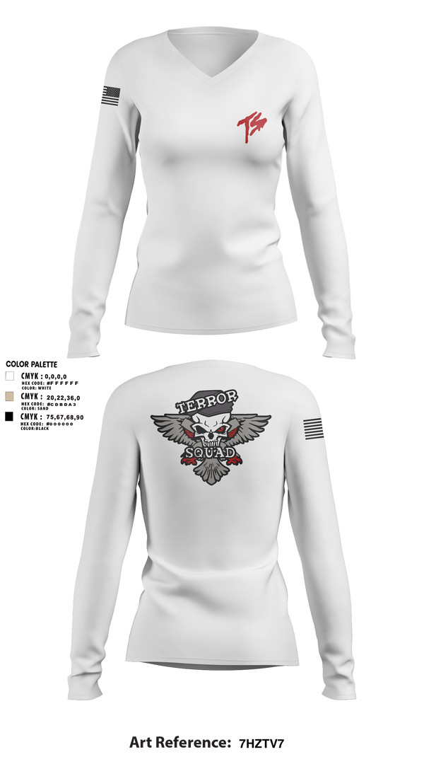 Womens Long Sleeve Vneck Shirt 1, Terro Squad, Army, Teamtime, Team time, sublimation, custom sports apparel, team uniforms, spirit wear, spiritwear, sports uniforms, custom shirts, team store, custom team store, fundraiser sports, apparel fundraiser