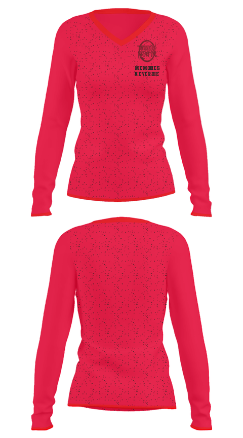 Women's Long Sleeve Vneck Shirt, Memories Never Die, , Teamtime, Team time, sublimation, custom sports apparel, team uniforms, spirit wear, spiritwear, sports uniforms, custom shirts, team store, custom team store, fundraiser sports, apparel fundraiser